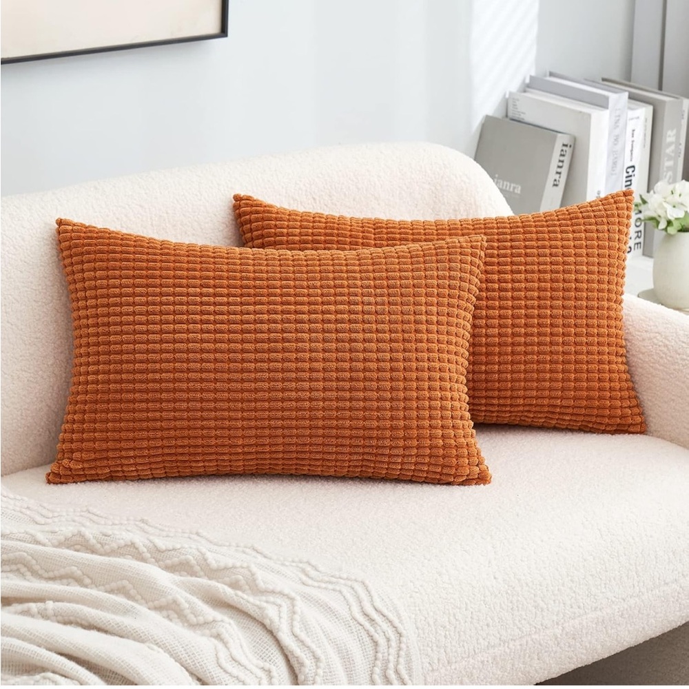 Cozy Waffle Weave Accent Pillows in Warm Orange